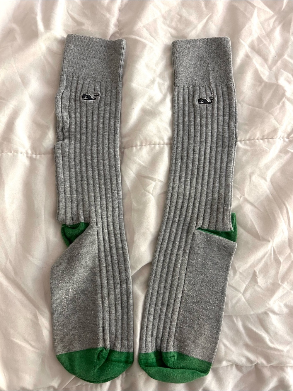 Vineyard Vines Grey Crew Socks with Green Accents
